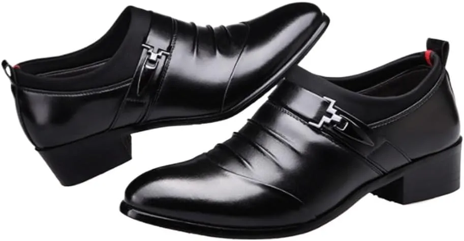 Classic Men Dress Shoes Slip on PU Leather Shoes for Men Plus Size Point Toe Business Casual Men Formal Shoes for Wedding