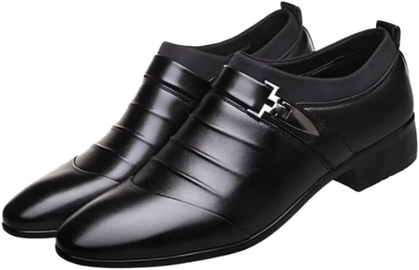 Classic Men Dress Shoes Slip on PU Leather Shoes for Men Plus Size Point Toe Business Casual Men Formal Shoes for Wedding
