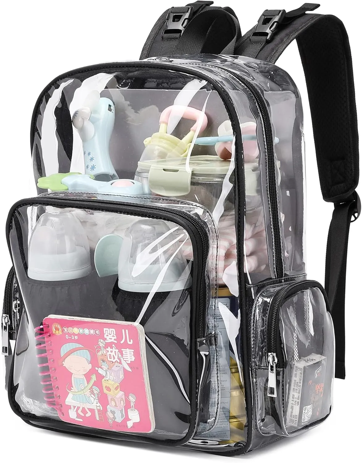 Clear Diaper Bag Backpack for Baby Girls Boys, Mom Nappy Bags for Women (Black)