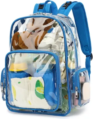 Clear Diaper Bag Backpack for Baby Girls Boys, Mom Nappy Changing Bags for Women (Blue)