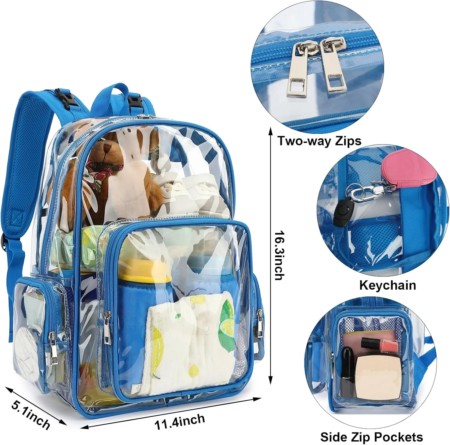 Clear Diaper Bag Backpack for Baby Girls Boys, Mom Nappy Changing Bags for Women (Blue)