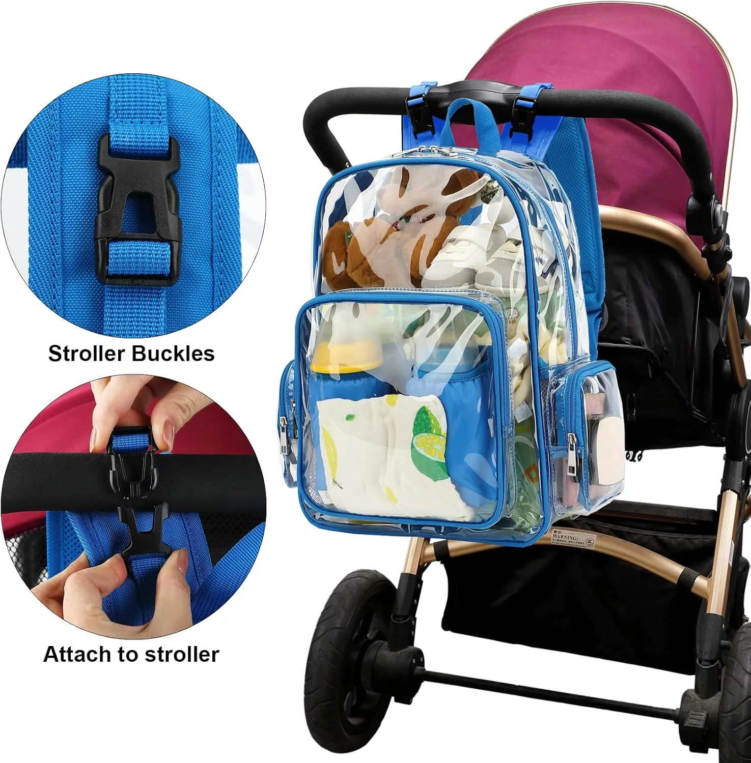 Clear Diaper Bag Backpack for Baby Girls Boys, Mom Nappy Changing Bags for Women (Blue)