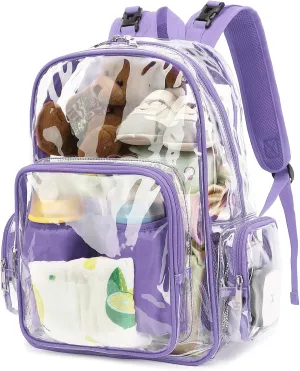 Clear Diaper Bag Backpack for Baby Girls Boys, Mom Nappy Changing Bags for Women (Lavender Purple)