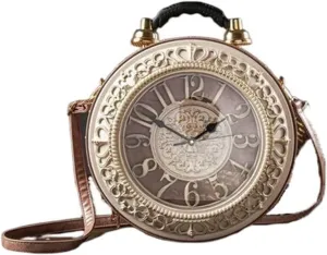 Clock Purse, Real Working Clock Handbags,PU Leather Retro Shoulder Bag For Women Vintage Shoulderbags Handbag For Girls (Color : Pink, Size : 12 * 5 * 14.5IN)