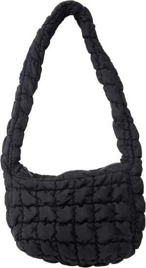 Cloudlike Quilted Puffer Hobo Sling Bag Soft and Lightweight Black Shoulder Bag for Everyday Use