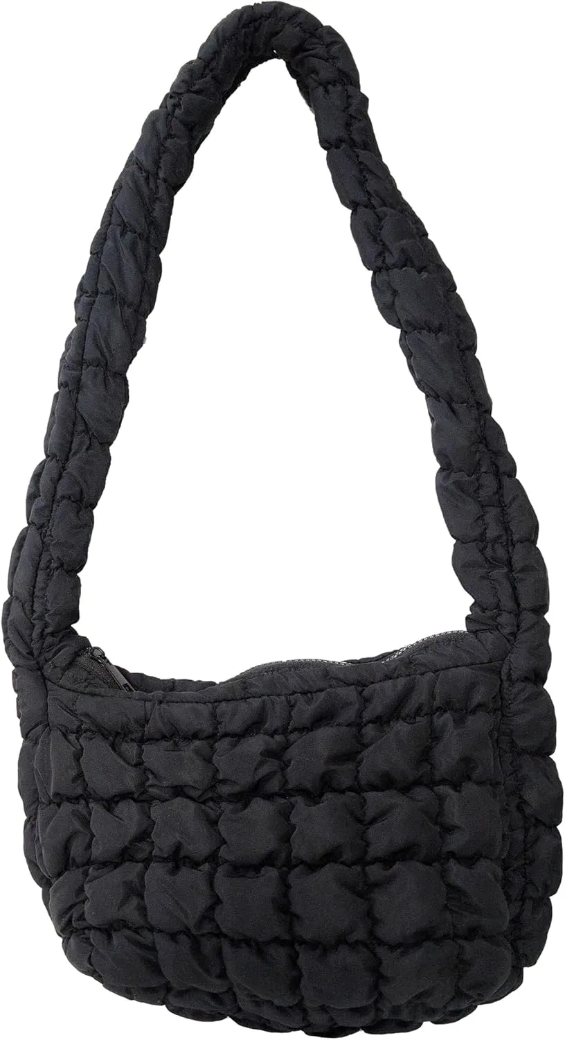 Cloudlike Quilted Puffer Hobo Sling Bag Soft and Lightweight Black Shoulder Bag for Everyday Use
