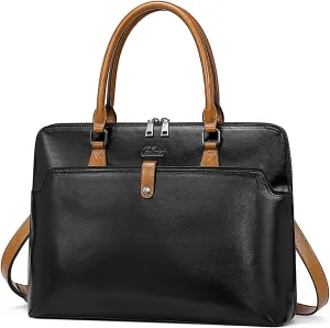 CLUCI Leather Briefcase for Women 15.6 Inch Laptop Business Vintage Slim Ladies Shoulder Bag