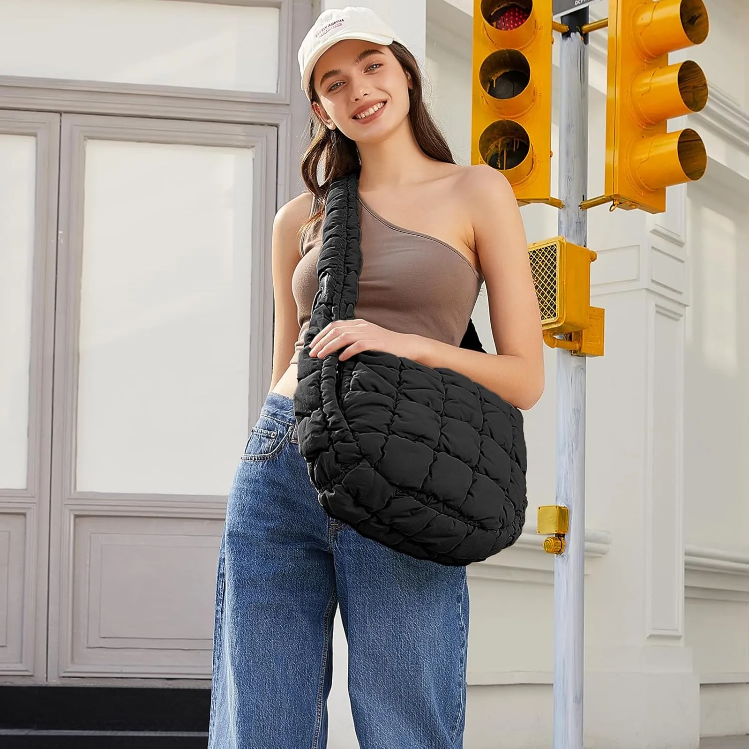 CLUCI Puffer Tote Bag for Women, Large Lightweight Quilted Carryall, Paddin Puffy Crossbody Purse Soft Hobo Shoulder Handbags