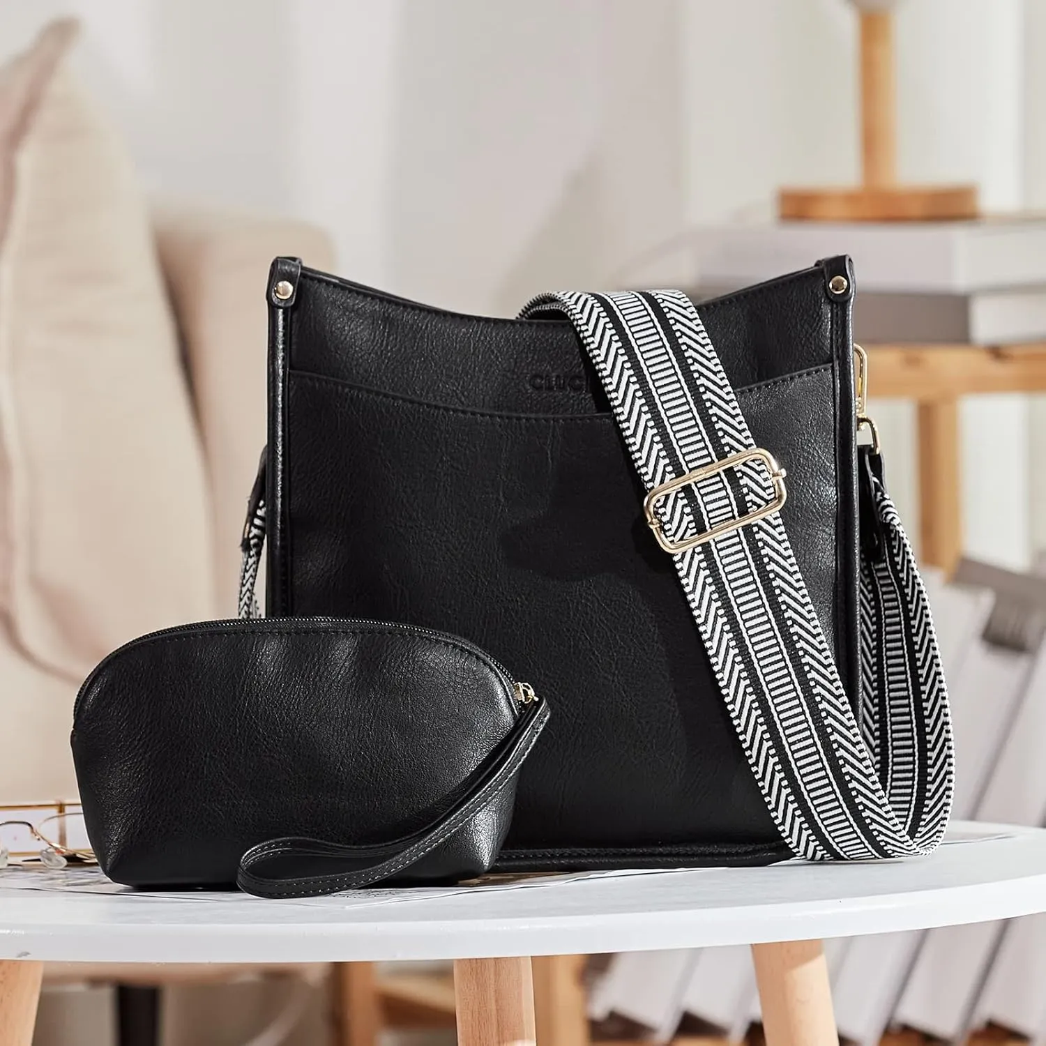 CLUCI Purses for Women, Vegen Leather Crossbody Bags for Woman Trendy, 2PCS Hobo Handbag with 2 Adjustable Guitar Strap