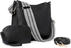 CLUCI Purses for Women, Vegen Leather Crossbody Bags for Woman Trendy, 2PCS Hobo Handbag with 2 Adjustable Guitar Strap