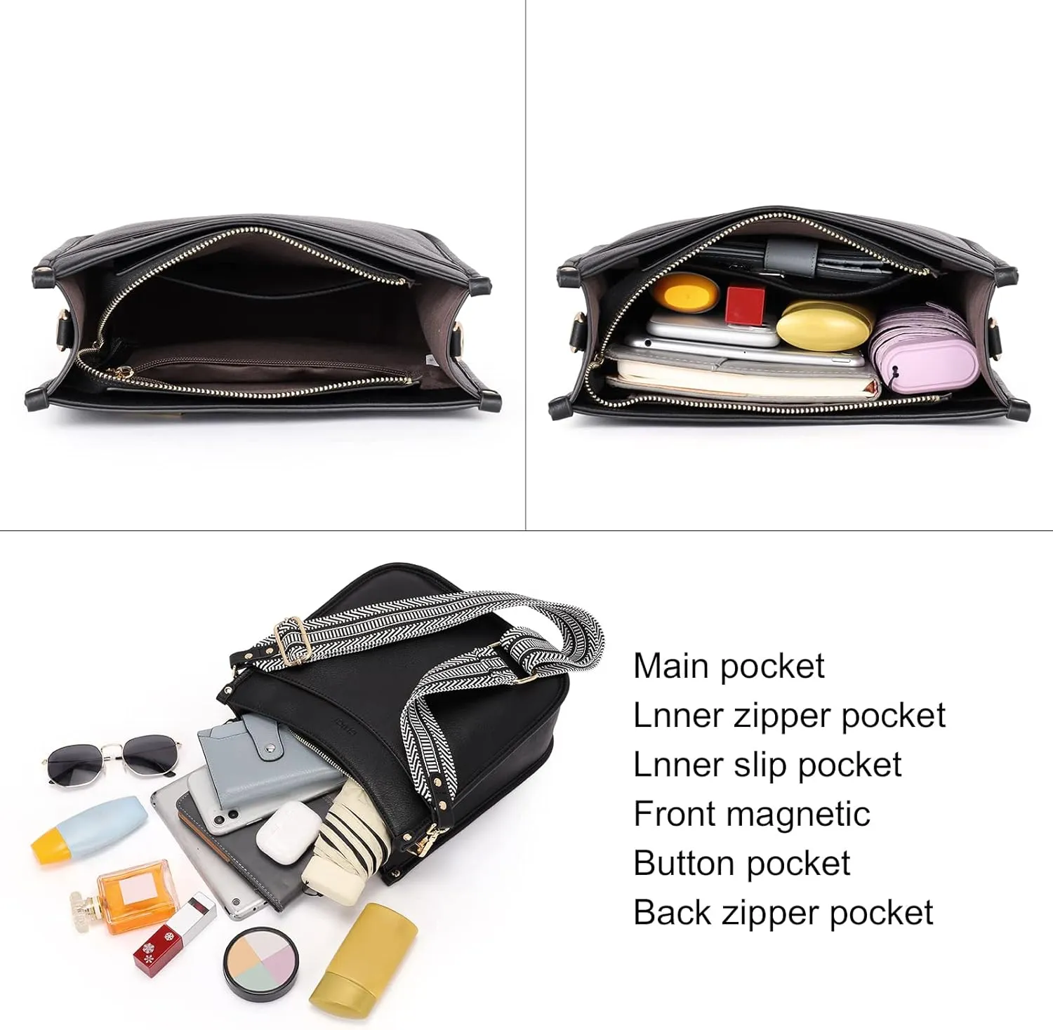 CLUCI Purses for Women, Vegen Leather Crossbody Bags for Woman Trendy, 2PCS Hobo Handbag with 2 Adjustable Guitar Strap