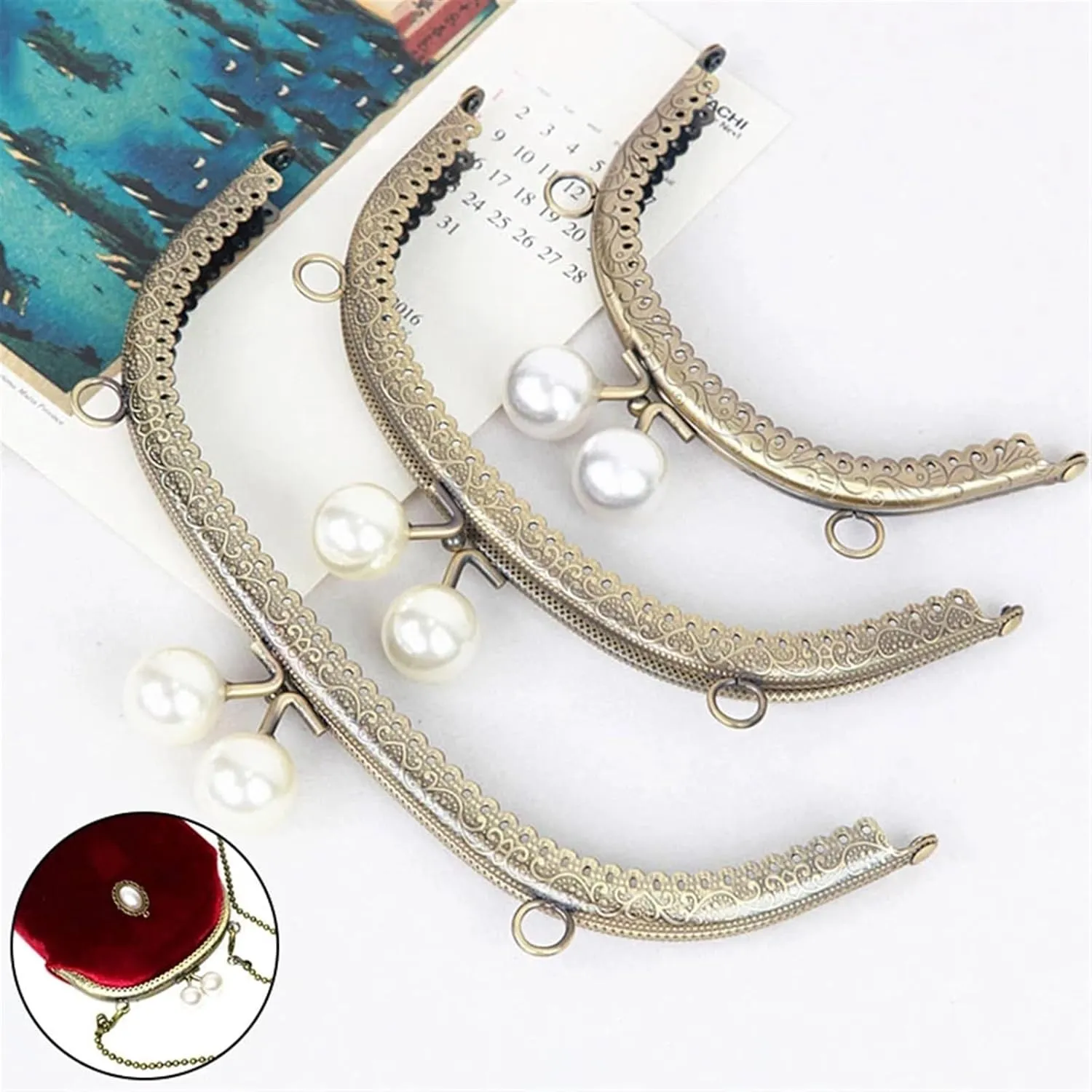 Clutch Bag Clasp Retro Pearl Wallet Metal Handle Frame Arc Shaped DIY Purse Clutch Kiss Clasp Lock Clutch Bag Handle Handbag Accessories Kiss Clasp Frame Lock(4)