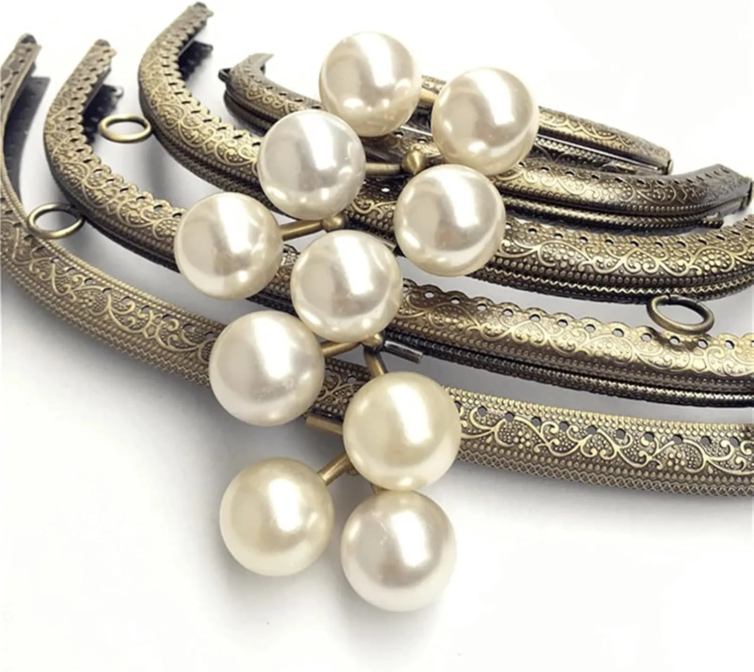 Clutch Bag Clasp Retro Pearl Wallet Metal Handle Frame Arc Shaped DIY Purse Clutch Kiss Clasp Lock Clutch Bag Handle Handbag Accessories Kiss Clasp Frame Lock(4)