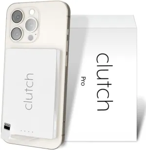 Clutch Pro Portable iPhone Charger for Travel 5000 mAH TSA Approved Magnetic Airplane Safe Portable Charger only Compatible for iPhone 14 & Older Devices with Built-in Lightning Cable 3.7 oz - White