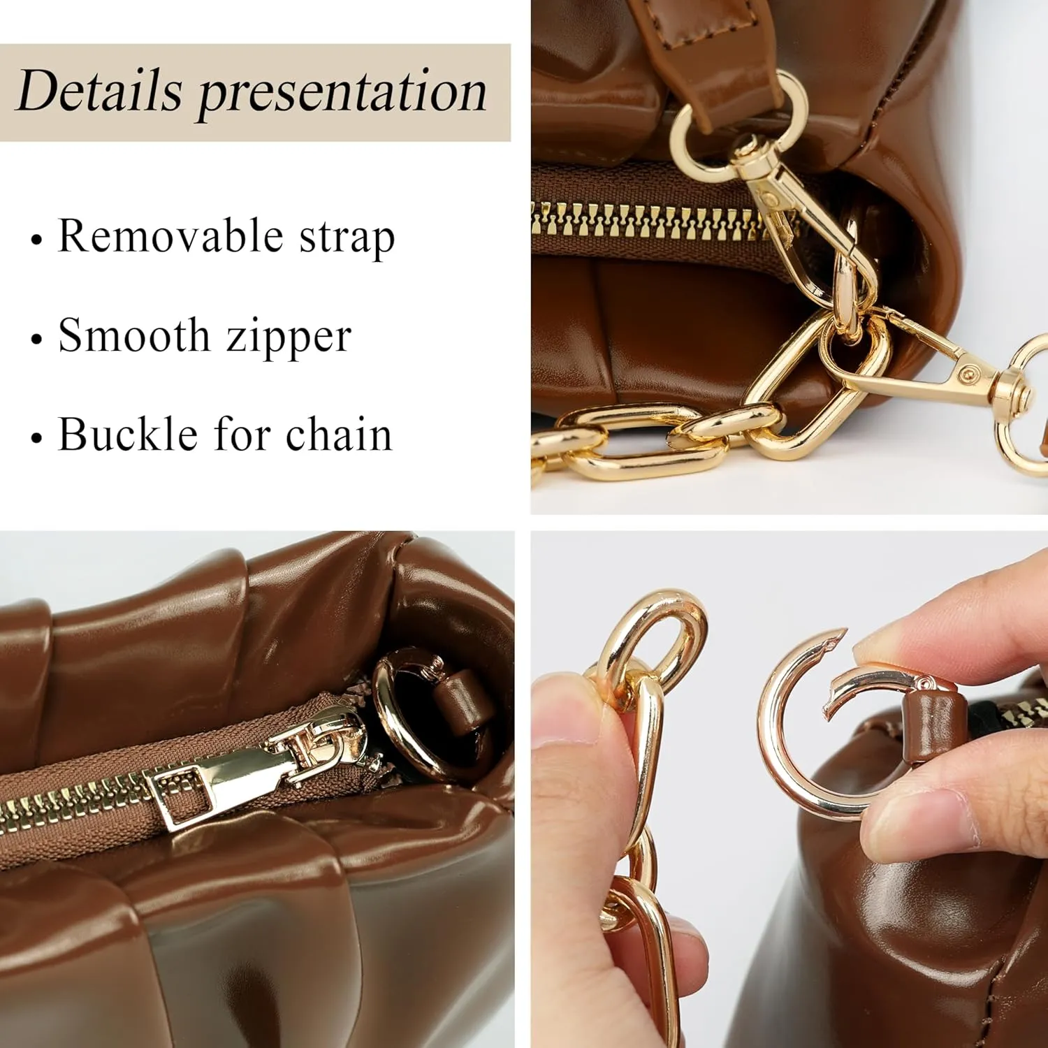 Clutch Purse for Women - Evening Small Shoulder Bag Anti Theft Removable Chain Adjustable Strap PU Handbag