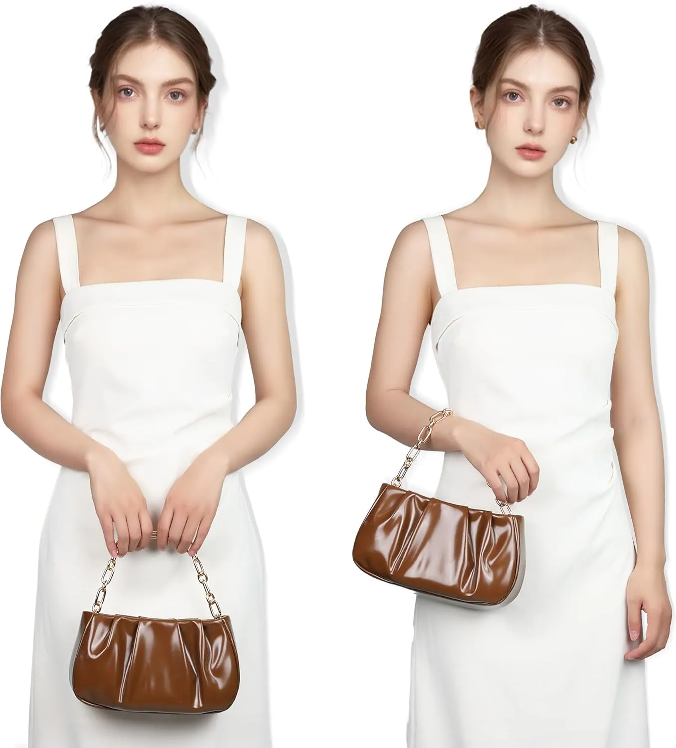 Clutch Purse for Women - Evening Small Shoulder Bag Anti Theft Removable Chain Adjustable Strap PU Handbag