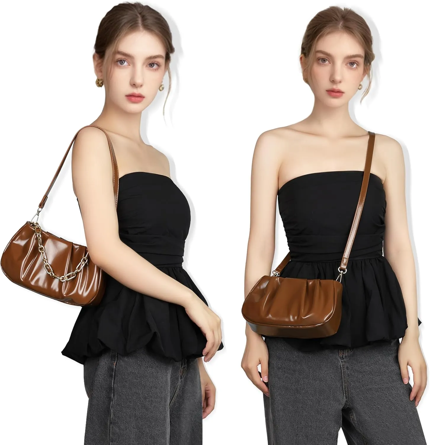 Clutch Purse for Women - Evening Small Shoulder Bag Anti Theft Removable Chain Adjustable Strap PU Handbag