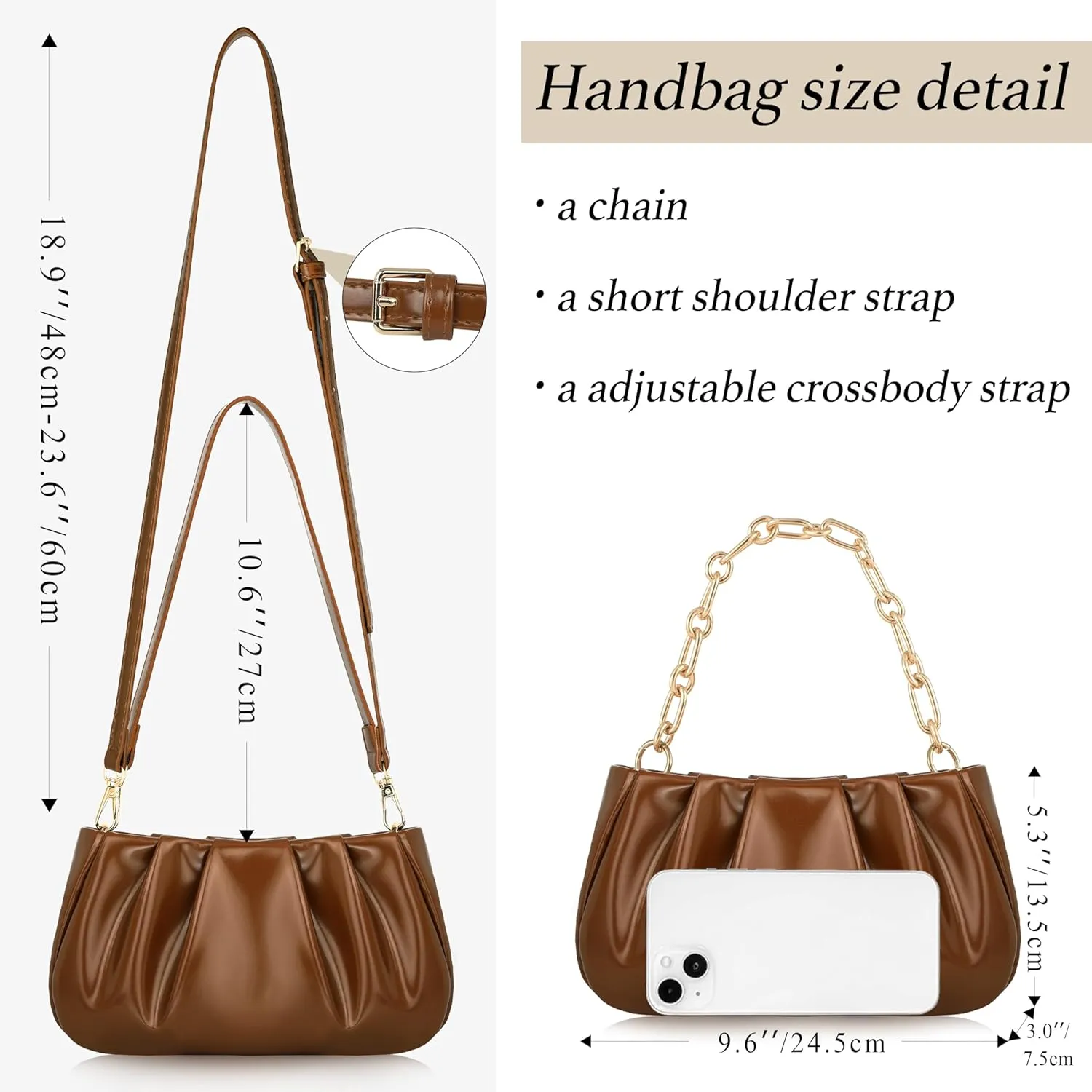 Clutch Purse for Women - Evening Small Shoulder Bag Anti Theft Removable Chain Adjustable Strap PU Handbag