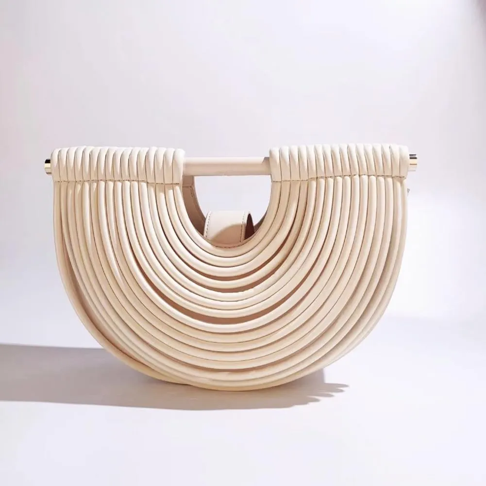 Clutch Purses for Women Evening/Wedding Chic Half Round Woven Bag Formal PU Leather Purse Designer Handbags for Party Prom