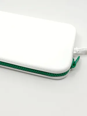 Clutch - White with Green Zip