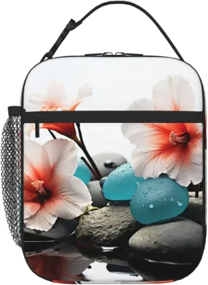 Cobblestone Zen Flowers Insulated Cooler Lunch Bag for Women/Men Reusable Lunch Box Lunch Tote Bag for Office Work Picnic, Black
