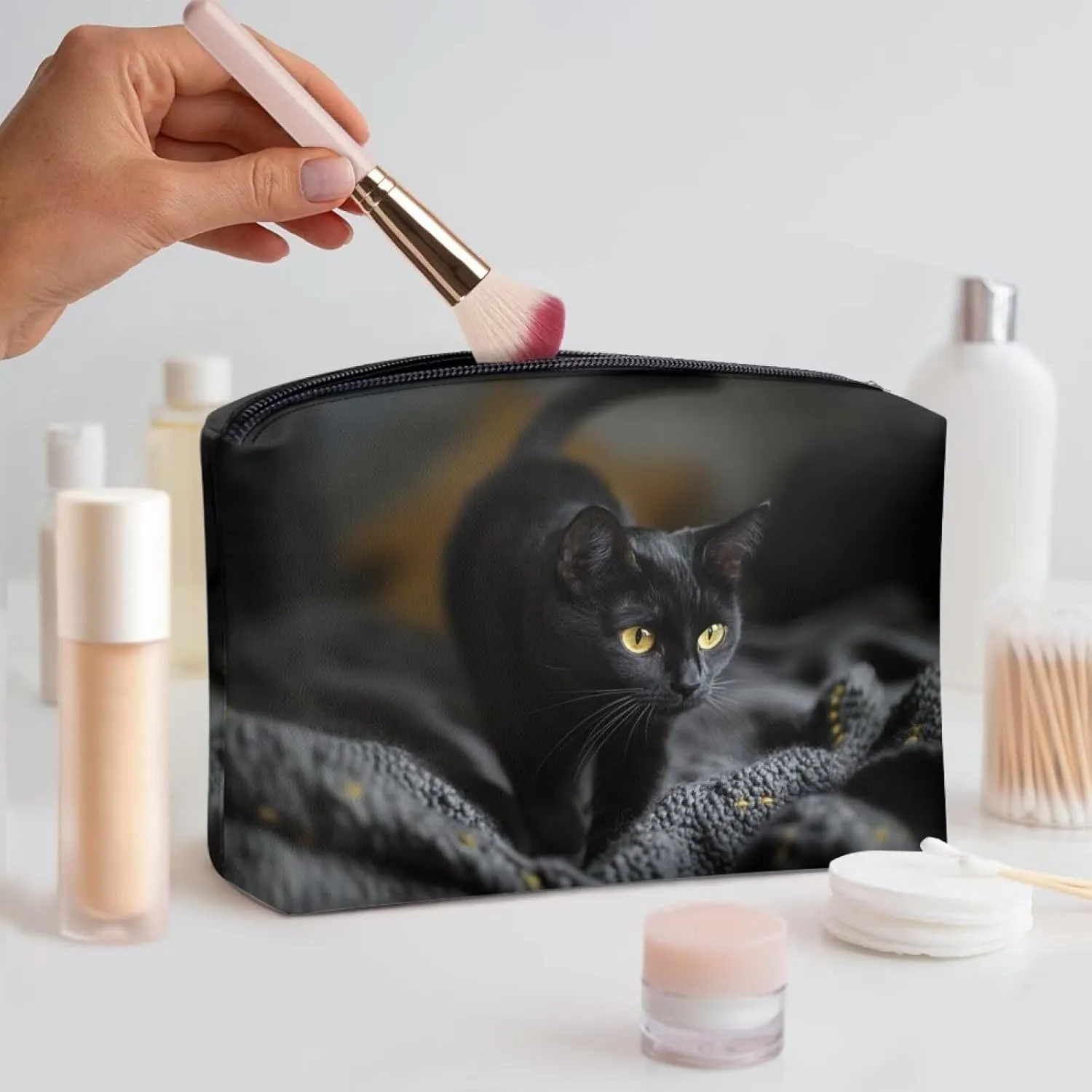 COEQINE Cute Makeup Bag for Purse Travel Cosmetic Case for Women Work 3D Cat Print Lip Purse Toiletry Wash Bag