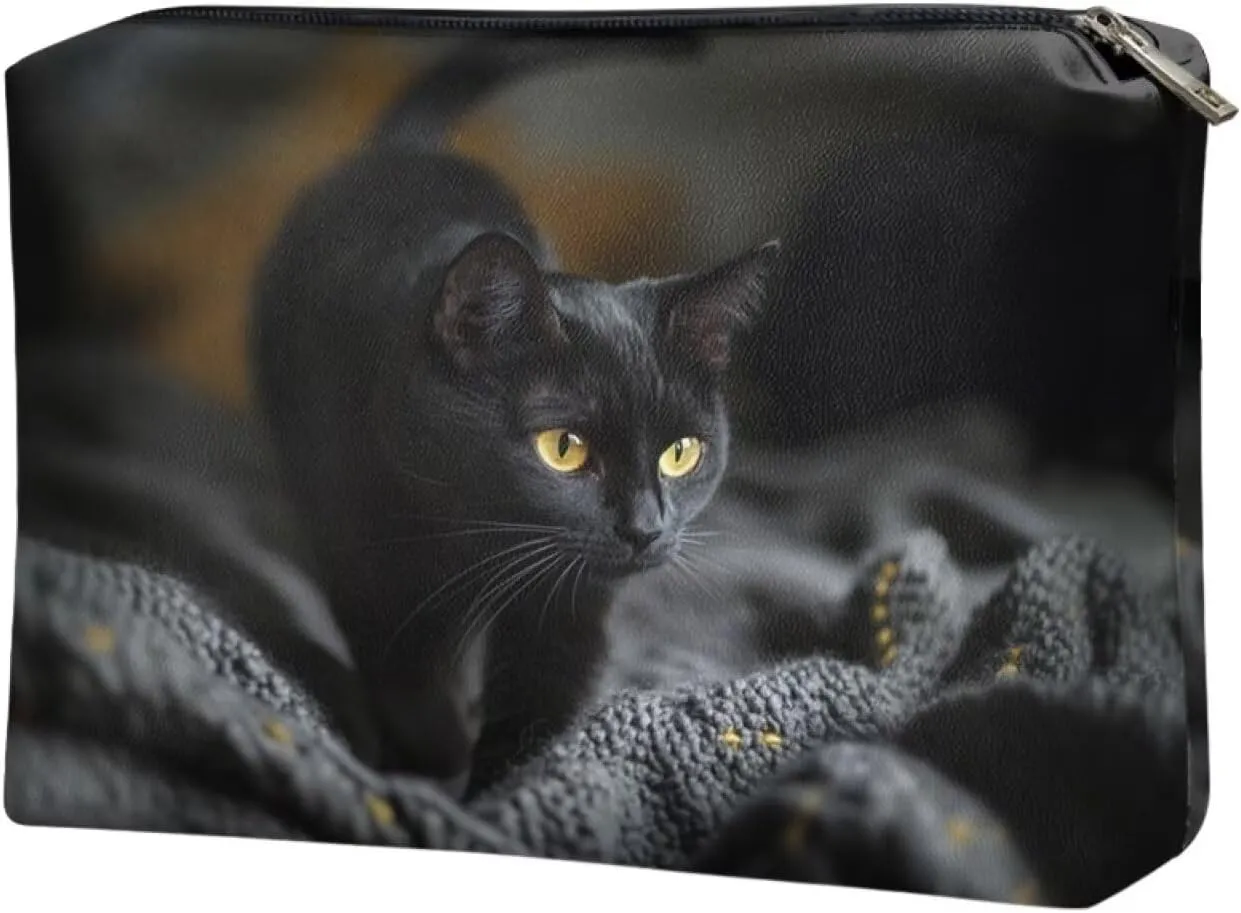 COEQINE Cute Makeup Bag for Purse Travel Cosmetic Case for Women Work 3D Cat Print Lip Purse Toiletry Wash Bag