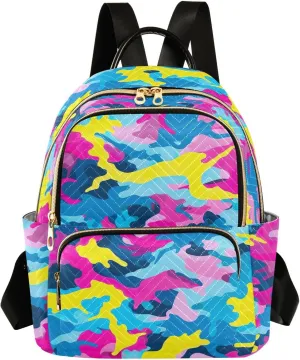 Colorful Camo Backpack Purse for Women Fashion Small Mini Daypack Purse for Lady Anti-theft Shoulder Bag for Lady Women, Medium