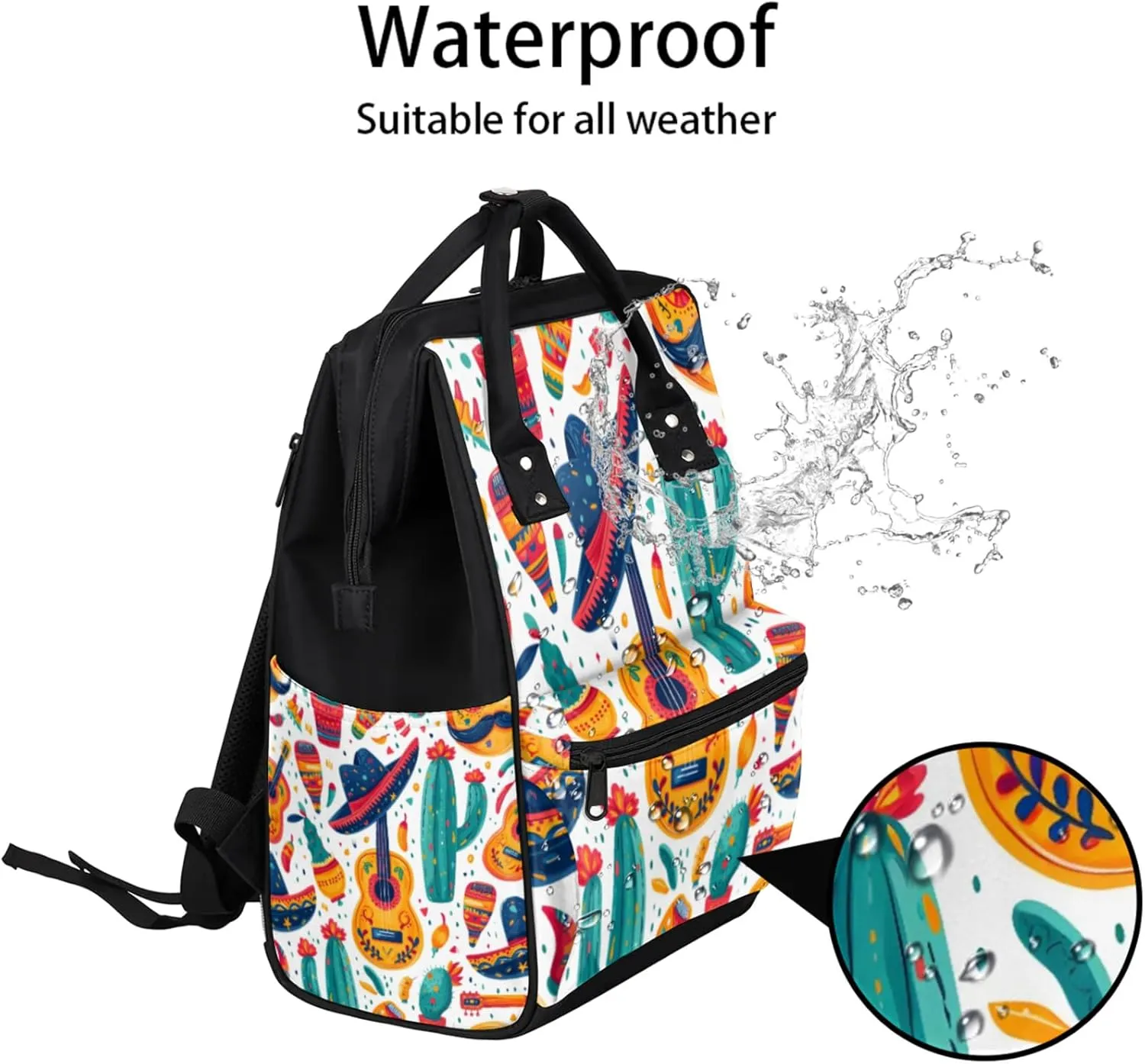Colorful Mexican Fiesta Double Shoulder Mommy Bag for Women, Polyester Large Capacity Diaper Backpack with Multi Pockets, Waterproof Adjustable Straps Diaper Bag for Moms Dads, 11''×7''×15.7''