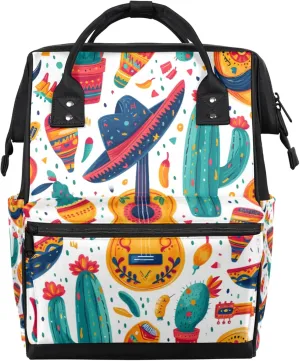 Colorful Mexican Fiesta Double Shoulder Mommy Bag for Women, Polyester Large Capacity Diaper Backpack with Multi Pockets, Waterproof Adjustable Straps Diaper Bag for Moms Dads, 11''×7''×15.7''