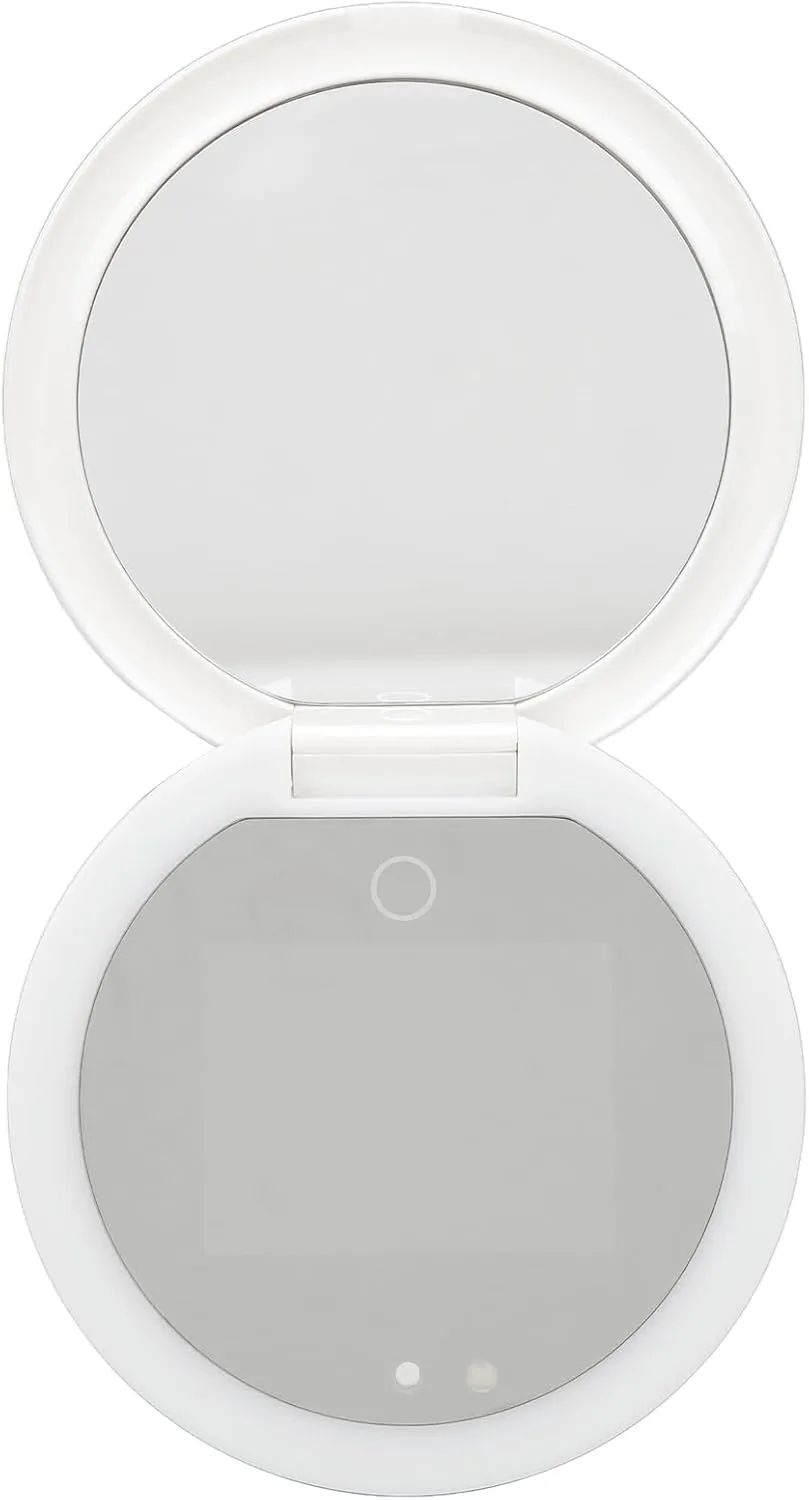 Compact Mirror with Camera Sun Testing, Dual Sided Adjustable Light Makeup Mirror, Portable for Handbag, Travel