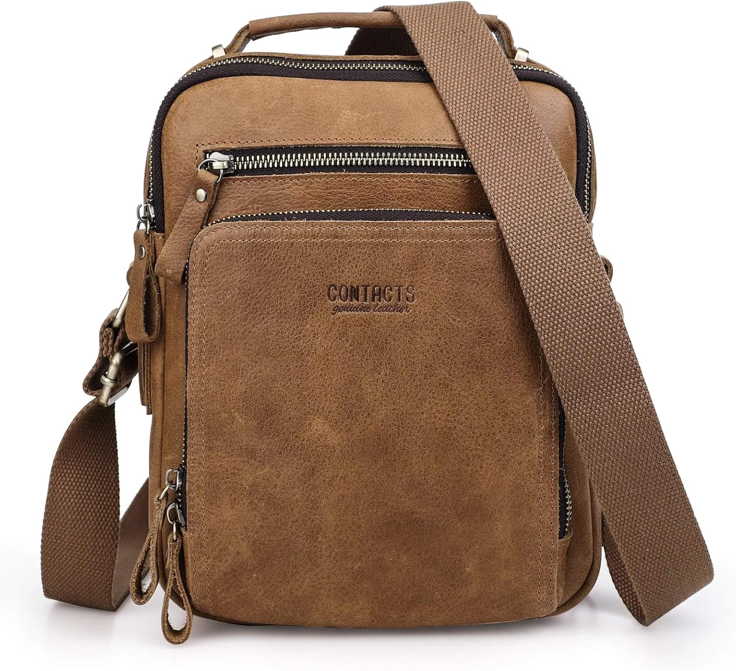 Contacts Leather Messenger Bag For Men, Messenger Bag,Genuine Leather Crossbody Bag Shoulder 9.7" iPad Bag for Work Travel Handbag