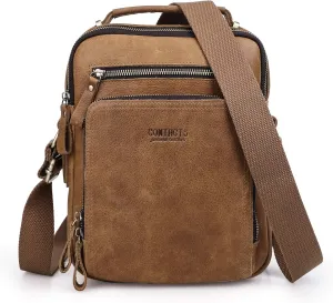 Contacts Leather Messenger Bag For Men, Messenger Bag,Genuine Leather Crossbody Bag Shoulder 9.7" iPad Bag for Work Travel Handbag