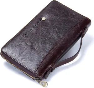 CONTACTS Leather Wristlets Clutch Bag Men Wallet Purse Zipper Large Capacity Business Card Organizer with Leather Strap Wristlet Purse for Men