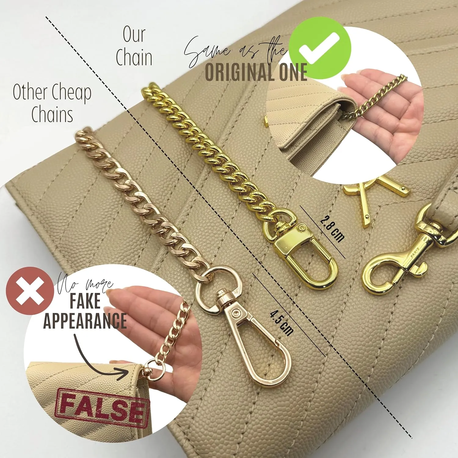 Conversion Kit compatible with Monogram Clutch, Insert with 120cm - 47" inches Premium Gold Chain, Wristlet Insert Wallet on Chain (Black)