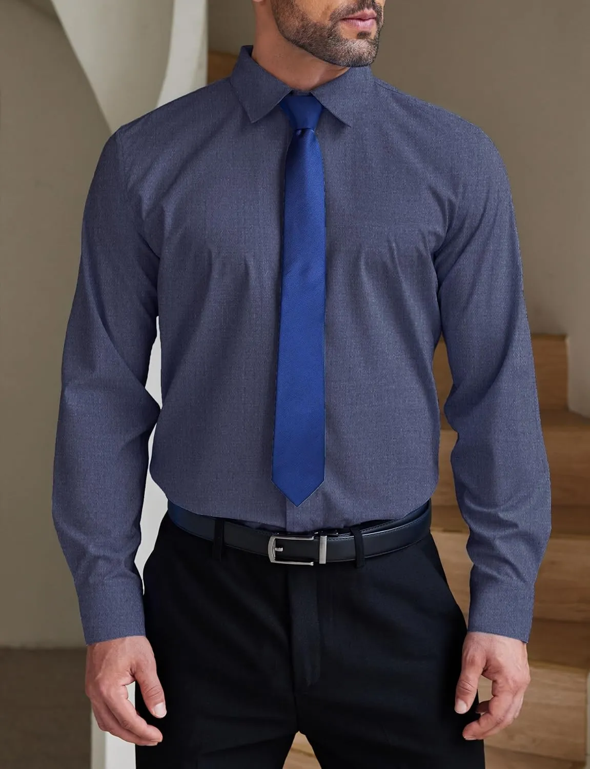 COOFANDY Men's Formal Dress Shirt Hidden Button Front Wrinkle Free Shirt Regular Fit Stretch Business Casual Shirts