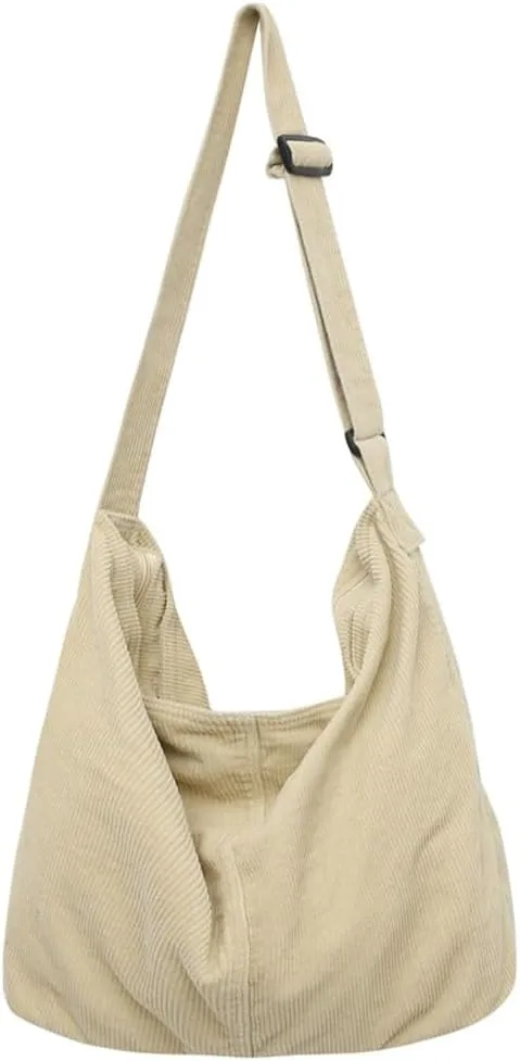 Corduroy Shoulder Bag for Women Slouchy Commute Bag Travel Work Canvas Hobo Crossbody Bag Purse 2024