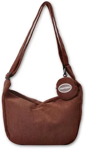 Corduroy Tote Bag Crossbody Shoulder Handbags with Zipper and Cute Purse for Women Men School Travel Essentials