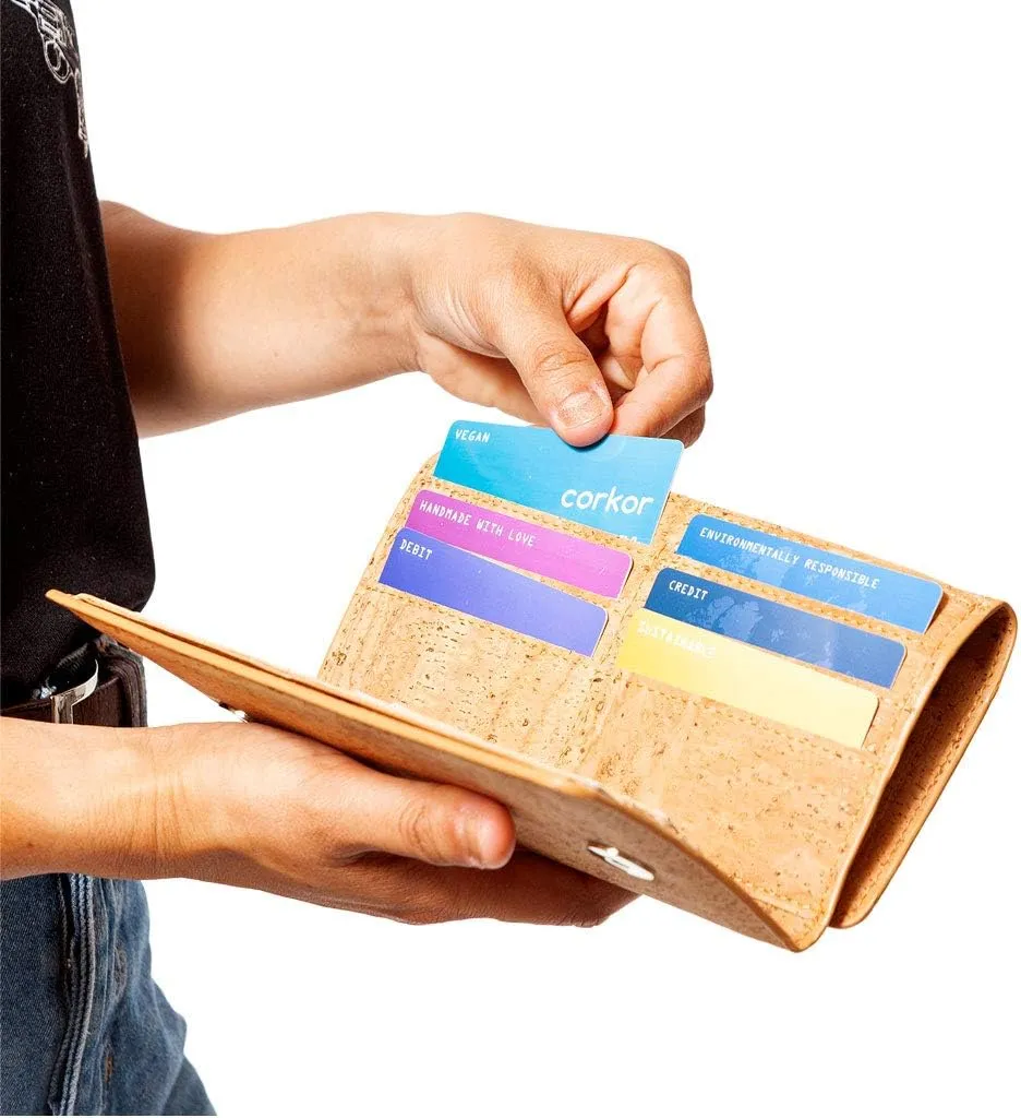 Cork Slim Long Wallet – Women’s Clutch - RFID Blocking - Vegan Leather – Cruelty Free – Eco Friendly - Black