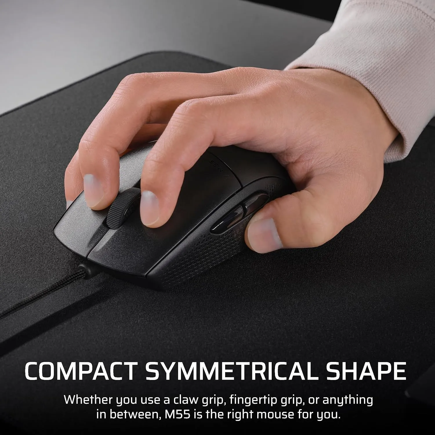 Corsair M55 Wired Lightweight FPS Gaming Mouse – 16,000 DPI – Six Programmable Buttons – Textured Side Grips – Black