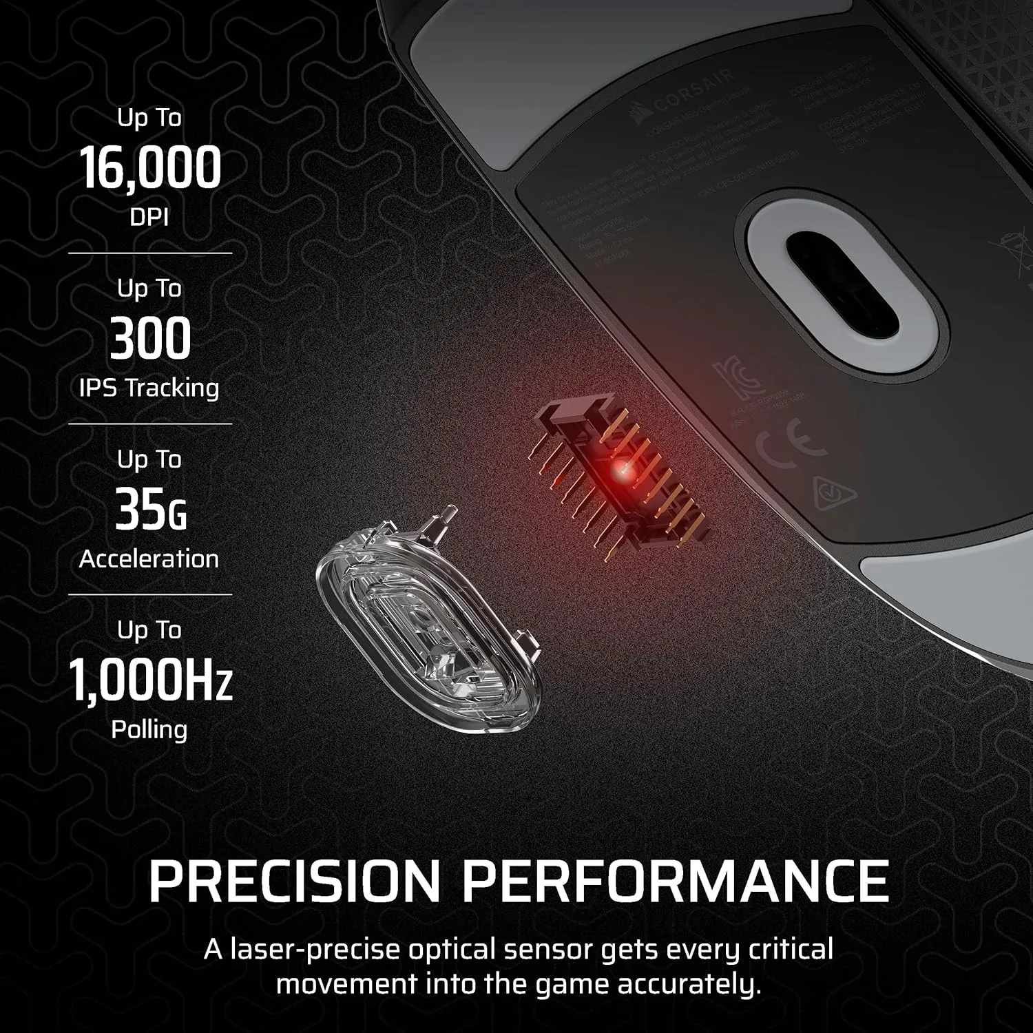 Corsair M55 Wired Lightweight FPS Gaming Mouse – 16,000 DPI – Six Programmable Buttons – Textured Side Grips – Black