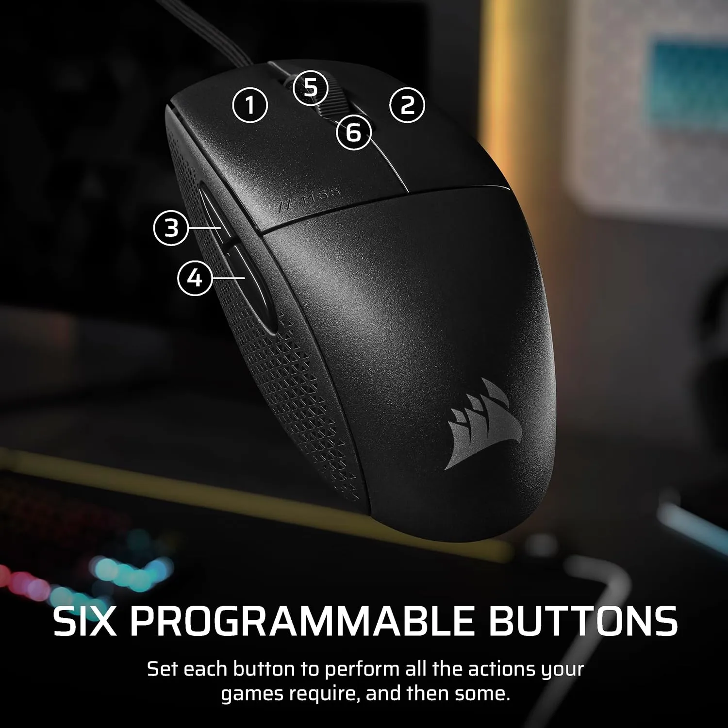 Corsair M55 Wired Lightweight FPS Gaming Mouse – 16,000 DPI – Six Programmable Buttons – Textured Side Grips – Black