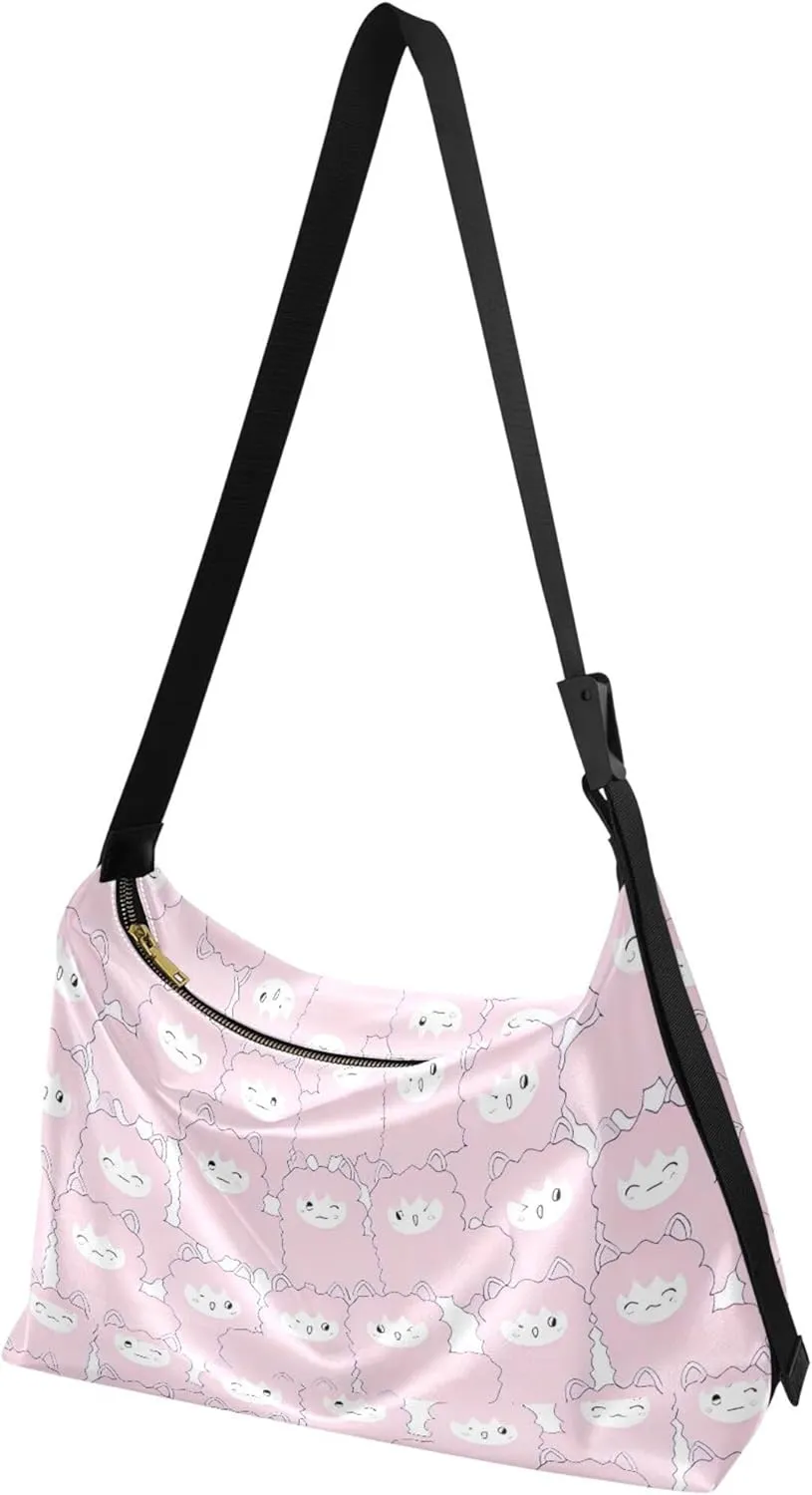 Couple Dachshunds Dog Beige Hobo Women Handbag Leather Large Purse Crossbody Aesthetic Animal Print Shoulder Handbag