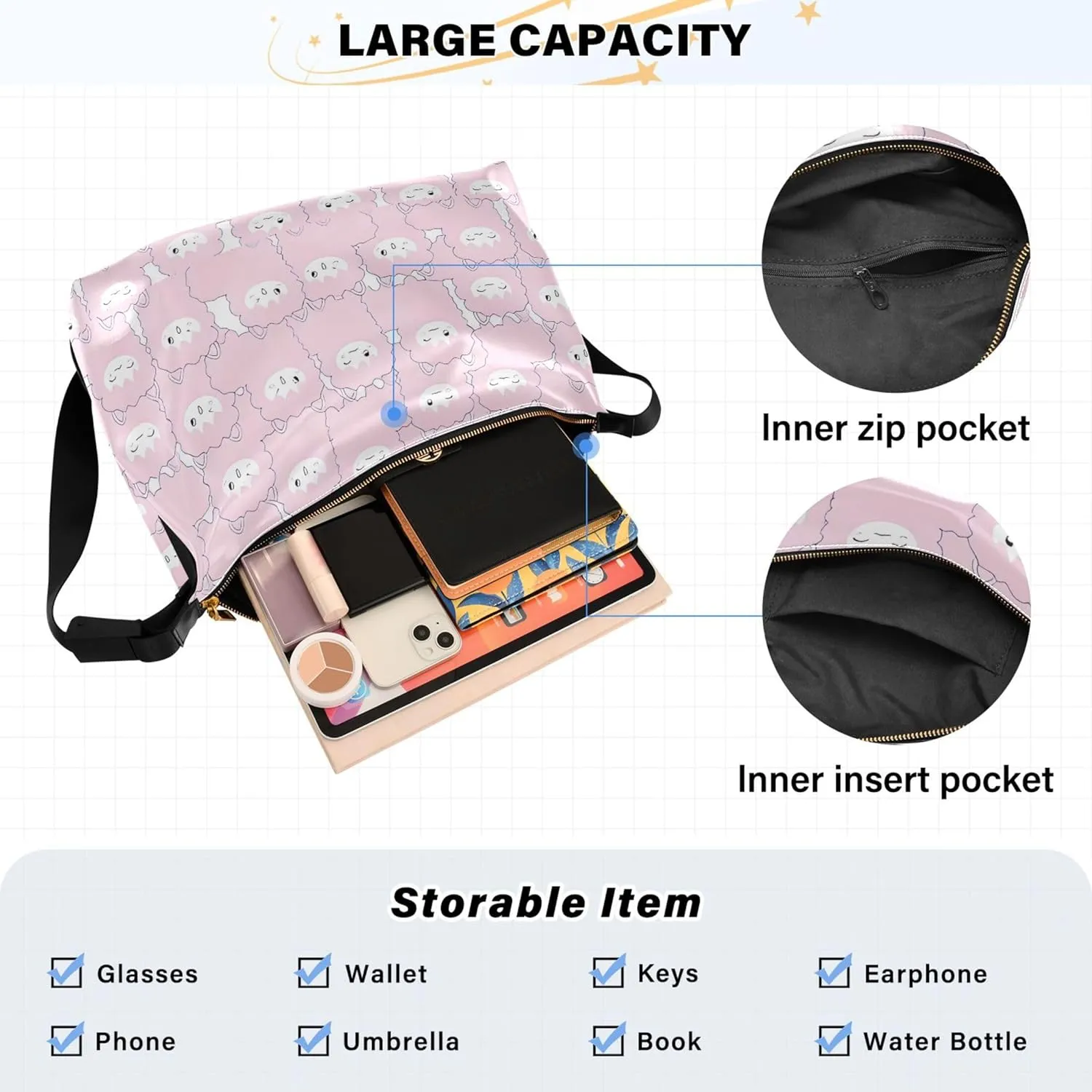 Couple Dachshunds Dog Beige Hobo Women Handbag Leather Large Purse Crossbody Aesthetic Animal Print Shoulder Handbag