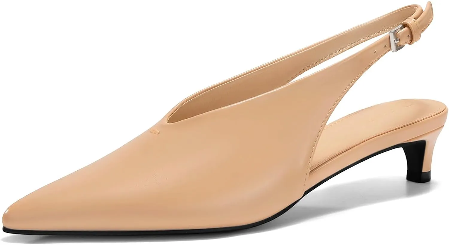 Coutgo Womens Low Kitten Heels Slingback Closed Pointed Toe V-Cut Business Work Pumps Dress Shoes