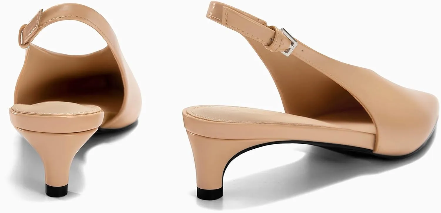 Coutgo Womens Low Kitten Heels Slingback Closed Pointed Toe V-Cut Business Work Pumps Dress Shoes