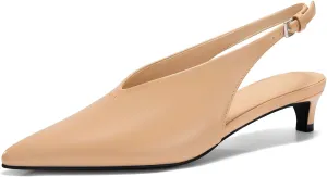 Coutgo Womens Low Kitten Heels Slingback Closed Pointed Toe V-Cut Business Work Pumps Dress Shoes