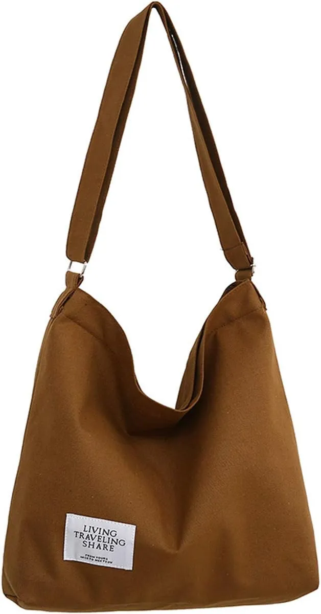 Covelin Women's Retro Large Size Canvas Shoulder Bag Hobo Crossbody Handbag Casual Tote