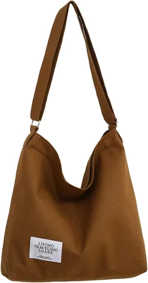 Covelin Women's Retro Large Size Canvas Shoulder Bag Hobo Crossbody Handbag Casual Tote