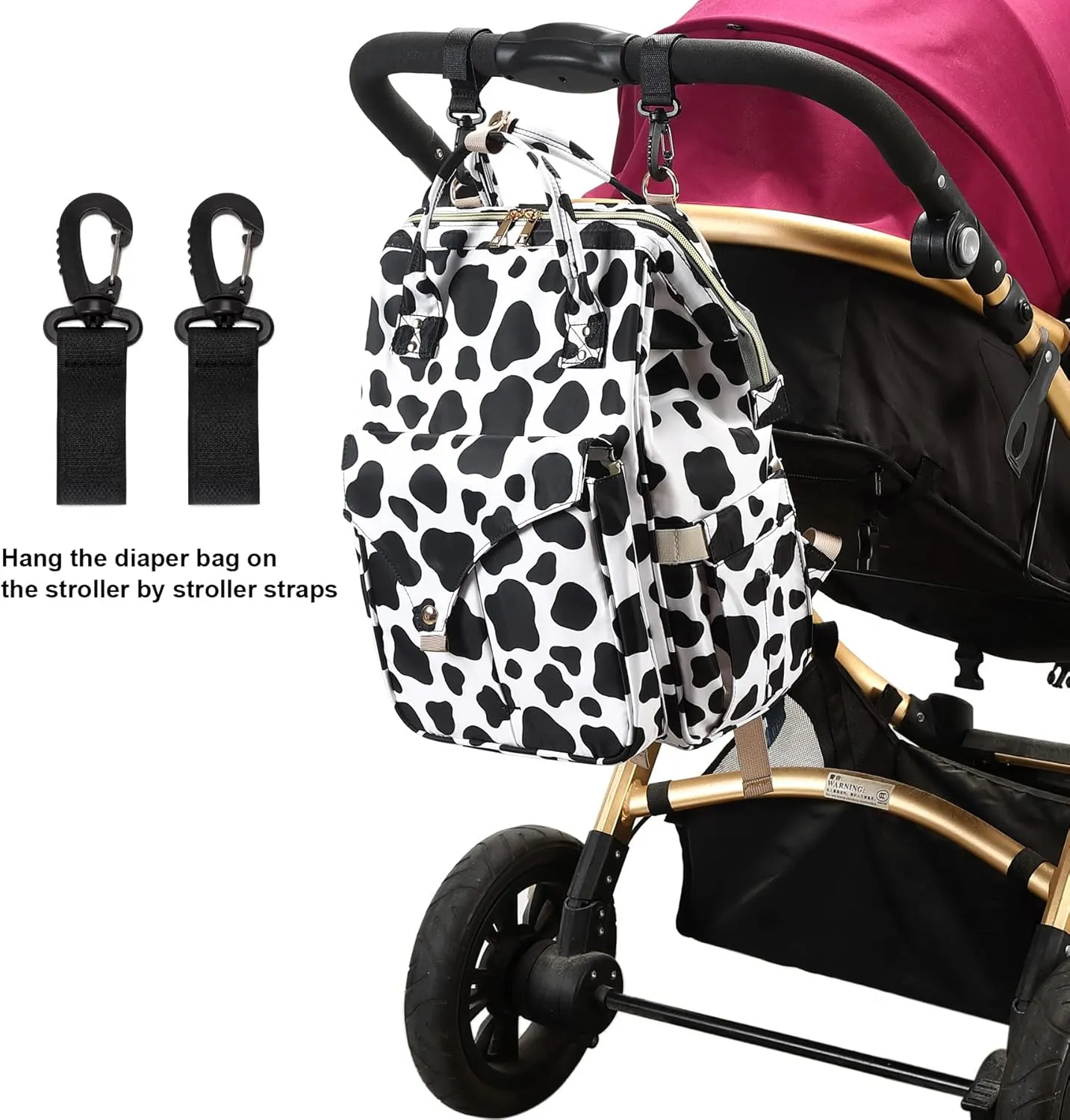Cow Print Diaper Bag Backpack for Baby Girls Boys, Large Capacity Multifunction Waterproof Maternity Mom Nappy Bags with Stroller Straps